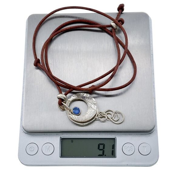 Vintage Silver Tone Blue Crystal Dangle Corded Necklace 15.5"-25.5" - Picture 3 of 4